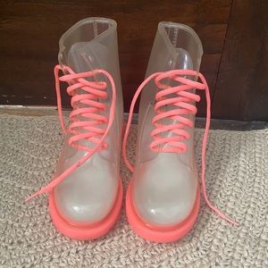 Luv Dance clear lace up combat boots, size women’s 5
